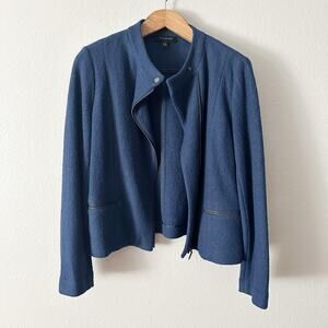 Talbots Boiled Wool Navy Zip Front Jacket Women's Size 12 long sleeves